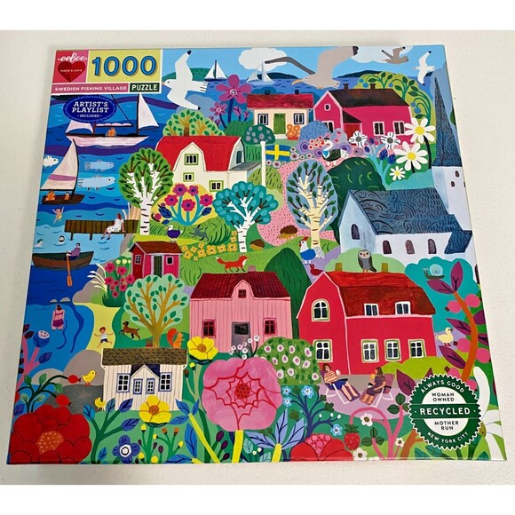 EeBoo Piece & Love Swedish Fishing Village 1000 Pc Square Puzzle Glossy Colorful - Picture 1 of 4